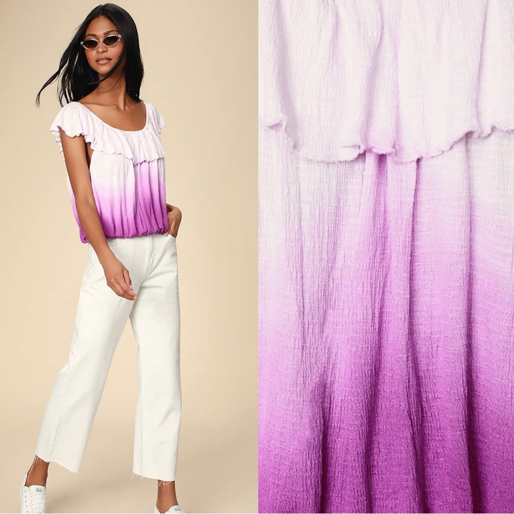 NWT $38 Free People Pink Ombré Cora Off The Shoulder Ruffled Smocked Top S